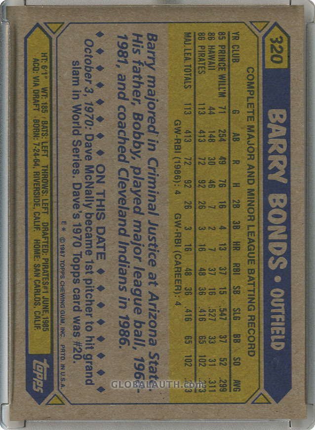 barry bonds pirates card. 1987+topps+arry+onds